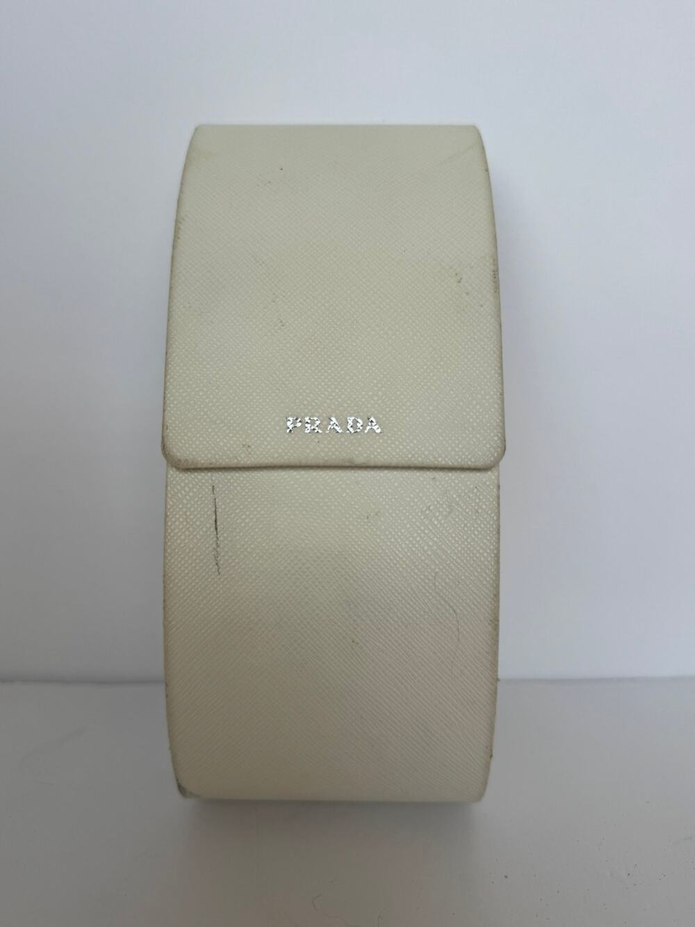 Prada White Saffiano Leather Hard Clamshell Sunglass Eyeglass Case